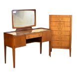 1950's Greaves & Thomas Mahogany Line dressing table and tallboy, 122cm wide and smaller (see lot