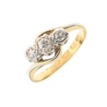 18ct gold and three stone diamond ring, size I, 2.5g gross approx Condition: Appears to have been