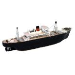 Large tin model of a 20th Century cargo ship, red funnel and six lifeboats, 35cm x 23cm x 122cm long