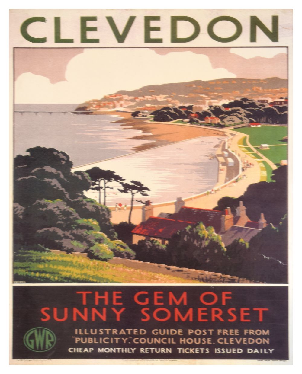 Modern canvas print of a GWR Clevedon advertising poster, 76cm x 61cm Condition: No tears present to