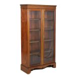 Edwardian string inlaid bookcase with two glazed doors, 161cm high x 91cm wide x 32cm deep