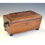 19th Century mahogany sarcophagus tea caddy, 33.5cm wide Condition: Some splits/chips to the