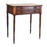 Early 19th Century mahogany two-drawer side table, 77cm x 66cm x 45.3cm Condition: Signs of light