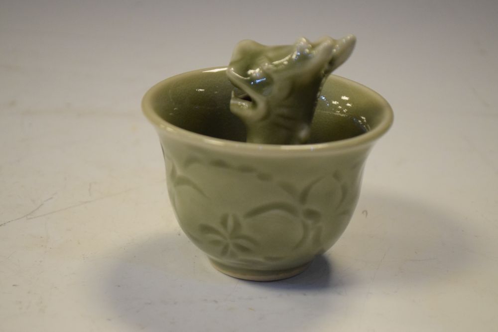 19th Century Chinese porcelain 'justice' cup, together with a 20th Century celadon example, 8cm high - Image 7 of 11