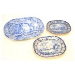 Early 19th Century pearlware transfer printed meat plate decorated with a classical ruin, together