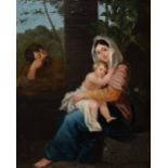 19th Century oil on canvas - Mother and child, 37.5cm x 29cm, in gilt frame Condition: Some cracking