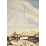 A.John McGarry - Watercolour - View of a boat yard, 46.5cm x 34cm, framed and glazed Condition: