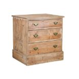 Pine chest of three drawers on plinth base, 71cm x 61cm x 76cm Condition: Plinth base showing