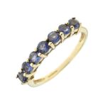 9ct gold and seven stone tanzanite ring, size N, 1.8g gross approx Condition: **Due to current