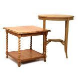 Light oak two tier occasional table with pie-crust top, 59cm x 62cm x 55cm, together with an early