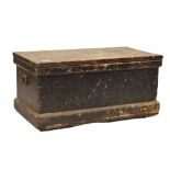 Vintage black painted pine tool chest with small quantity of tools Condition: Heavy wear to the