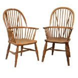 Pair of 20th Century hoop back Windsor armchairs, 109cm high Condition: The wood is a little dry