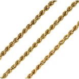 Yellow metal rope link necklace stamped 9ct, 49cm long approx, 8.4g approx Condition: **General