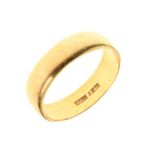 Yellow metal wedding band stamped 22ct, 7.3g approx Condition: **Due to current lockdown conditions,