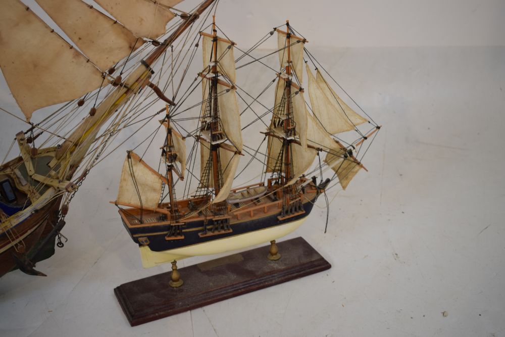 Queen Elizabeth wooden sailing boat (78cm x 92cm), together with a small model of HMS Bounty - Image 4 of 9