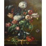 Modern oil on panel - 17th Century style still life with flowers, signed A.Tucker, 25.5cm x 20cm