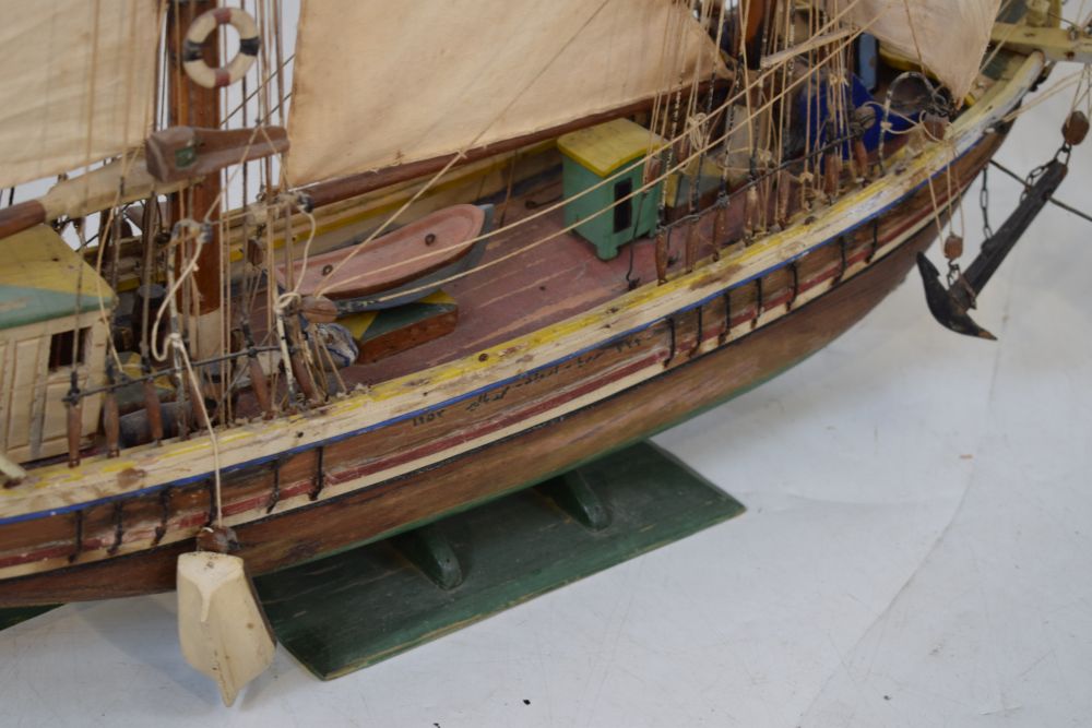 Queen Elizabeth wooden sailing boat (78cm x 92cm), together with a small model of HMS Bounty - Image 6 of 9