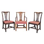 Pair of George III dining chairs, plus carver Condition: Woodwork on all having various scratches