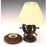 Early 20th Century aneroid barometer, together with a carved wooden novelty table lamp, 24cm x 21.