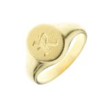 18ct gold signet ring, size T, 12.1g approx Condition: **Due to current lockdown conditions, bidders