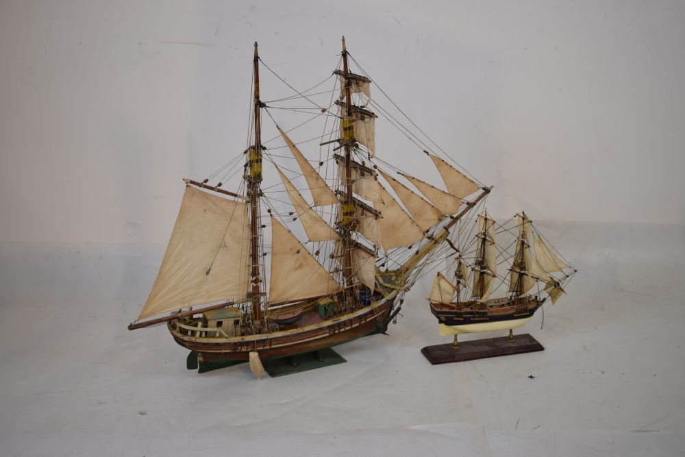 Queen Elizabeth wooden sailing boat (78cm x 92cm), together with a small model of HMS Bounty - Image 2 of 9