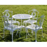 White painted five piece aluminium patio set comprising: four chairs and a table Condition: **Due to