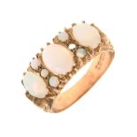 9ct gold and opal dress ring, size Q, 5.1g gross approx Condition: One small opal missing, stones