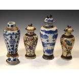 Chinese blue and white porcelain Meiping vase and cover decorated with pagoda, another decorated