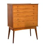 1950's walnut chest of five long drawers, 86cm x 49cm x 113cm (see lot 394) Condition: Fading to