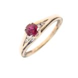 9ct gold dress ring set central ruby between small diamonds, size K½, 2.2g gross approx Condition: