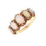 9ct gold dress ring set five graduated oval opals, shank split, 3.7g gross approx Condition: