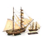 Queen Elizabeth wooden sailing boat (78cm x 92cm), together with a small model of HMS Bounty