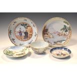 Five items of 18th and 19th Century Chinese Export porcelain, comprising a dish decorated with a