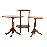 Late 20th Century Italian marquetry inlaid tripod table, together with a reproduction yew wood