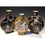 Pair of reproduction Aesthetic influence moon flasks; and a 20th Century Chinese Famille Rose moon