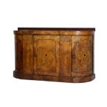 Mid Victorian inlaid burr walnut credenza, 150cm x 43cm x 89cm Condition: Lacks marble top, back