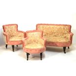 Early 20th Century three piece drawing room suite comprising: two seater settee and two chairs