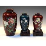 Chinese enamel shouldered vase decorated with roses, two other late 20th Century shoulder vases