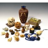Quantity of Asian art miscellanea to include imitation cinnabar lacquer vase, trinket box,