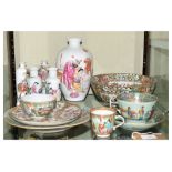 Group of late 19th/early 20th Century Chinese Canton Famille Rose porcelain, comprising a bowl, four