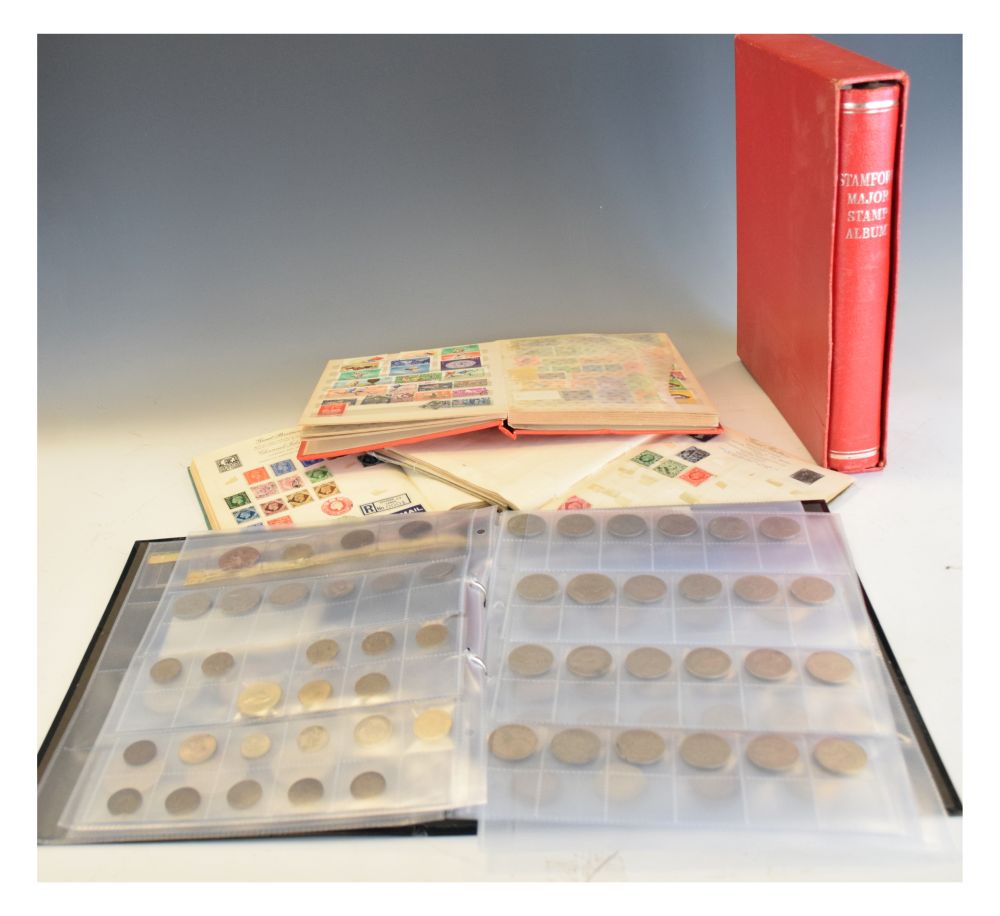 Stamps & Coins - Quantity of coins, together with four stamp albums Condition: Please see extra