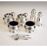 George V silver six piece condiment set, Birmingham 1919, 175g approx Condition: Some minor dents