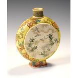 Early 20th Century Japanese Satsuma pottery moon flask with gilt heightened naturalistic decoration,