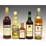 Five bottles of various fortified wines and spirits to include; Campari, Cointreau, Sherry, Brandy