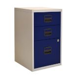 Modern three drawer filing cabinet, 42cm x 40cmx 68cm Condition: Lacking key - **Due to current