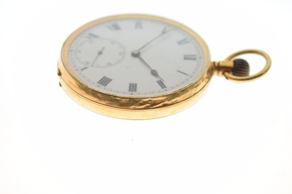 18ct gold open-faced pocket watch, white Roman dial with subsidiary at VI, 86.8g approx Condition: - Image 4 of 11