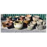 Quantity of terracotta, stone effect, glazed garden pots and planters Condition: **Due to current