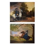 Grimsdale - Two large modern oil on canvases of a Nobleman and Woman on horseback, signed lower