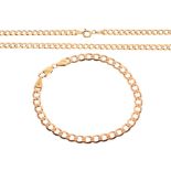 9ct gold necklace of filed curb-link design, approx 46cm long, together with a similar bracelet,