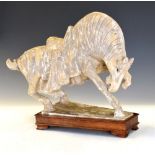 Chinese Tang Dynasty style horse sculpture on hardwood stand, 35cm high Condition: Overall wear with